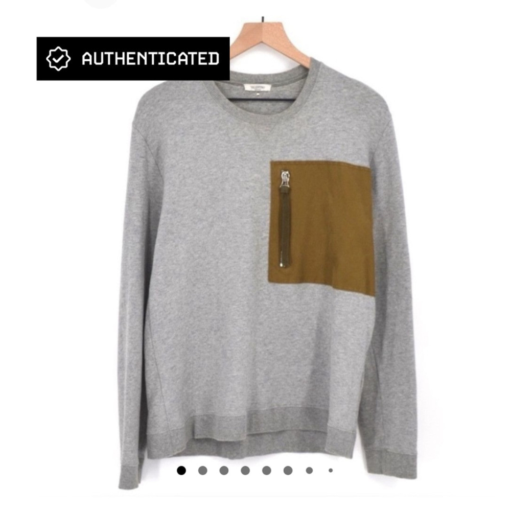 Valentino Made in Italy Gray Crewneck Sweatshirt with Contrast Tan Zip Pocket –M - Picture 2 of 13